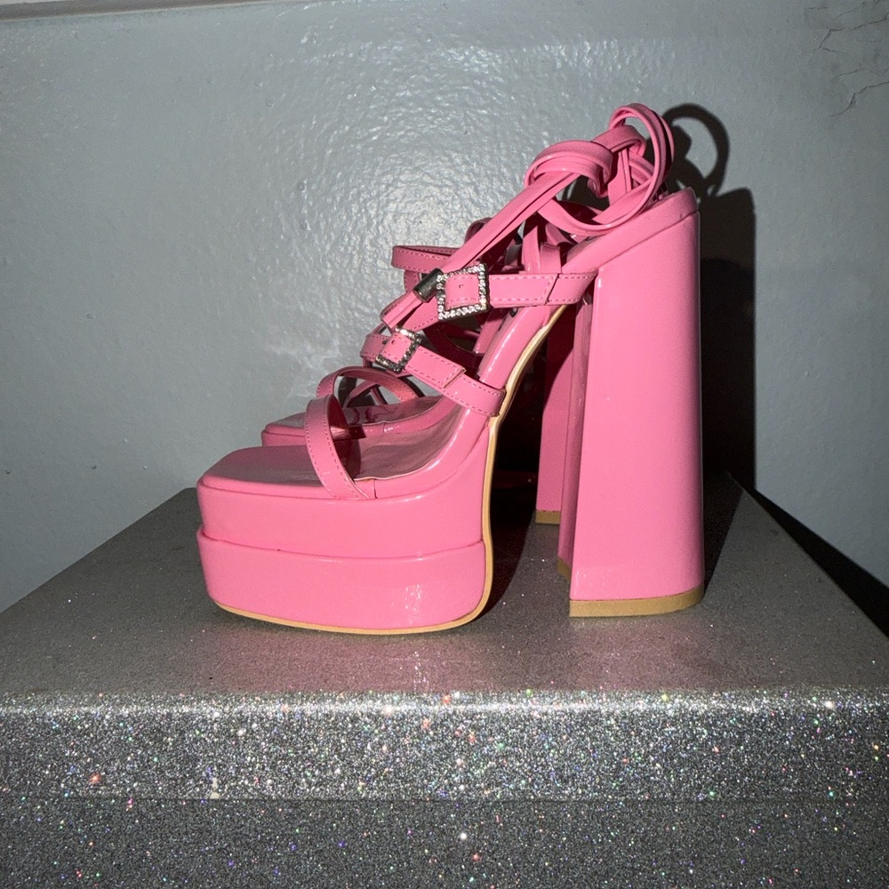 Pink Strappy Platform Heels- Kamyl